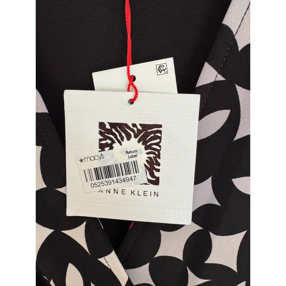 Anne Klein Black Pink Geometric Print Faux Wrap Midi Dress Sz Large Career NWT - Picture 5 of 13